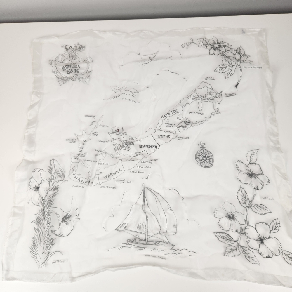 Vintage 60s Bermuda Islands Souvenir Scarf